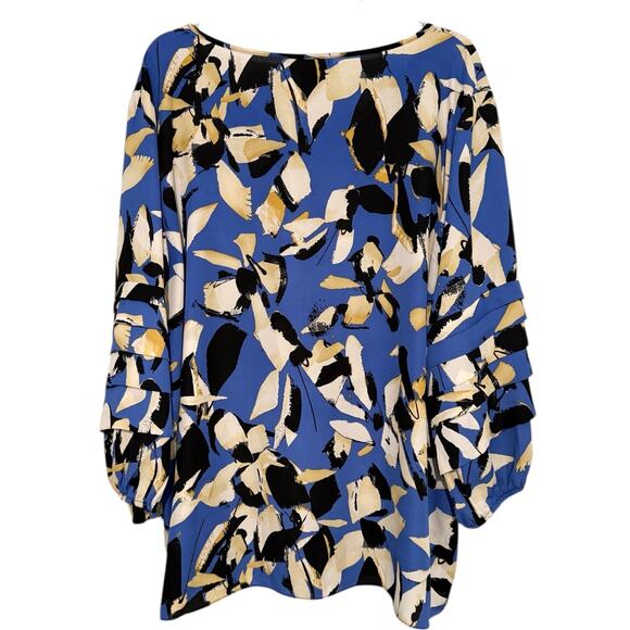 Ashley Stewart 22/24 Plus Blue Abstract LS Blouse Career Relaxed Work Roomy - Picture 5 of 5